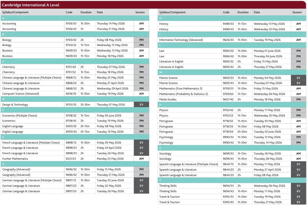 2026年A-Level夏季大考时间发布，三大考试局考试时间全部提前！