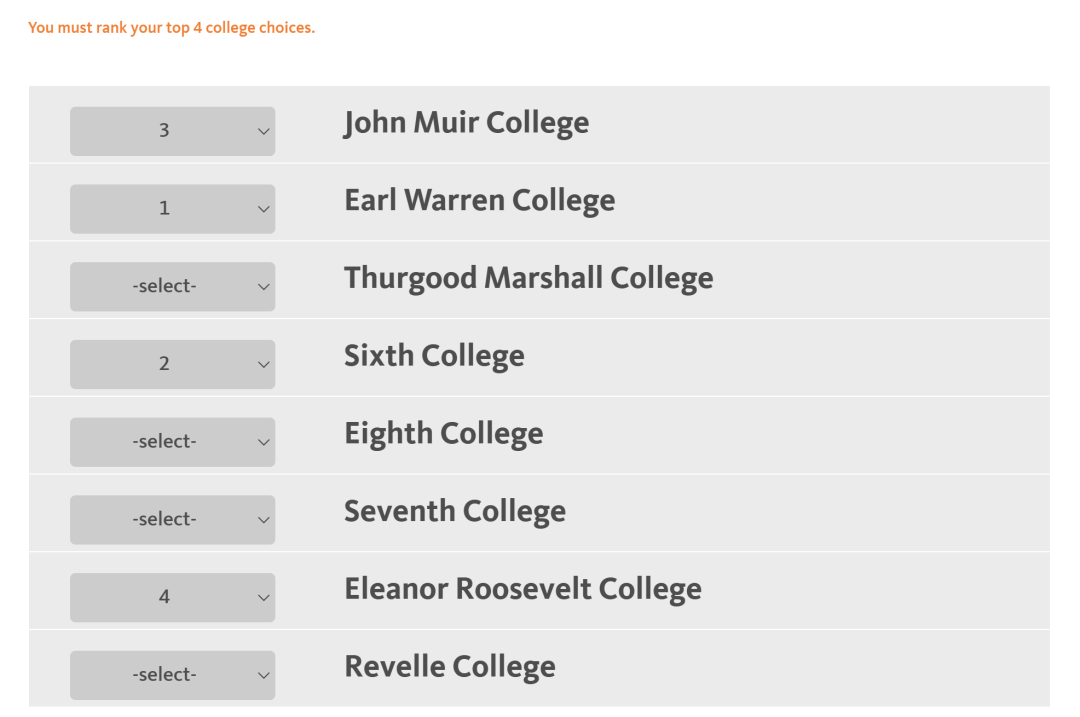 注意!今年UCSD申请规则改了:学院排序只能选4个! 注意!今年UCSD申请规则改了:学院排序只能选4个!