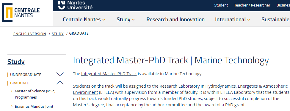 南特中央理工学院5年制硕博项目:海洋技术 - 海洋工程流体力学方向 南特中央理工学院5年制硕博项目:海洋技术 - 海洋工程流体力学方向