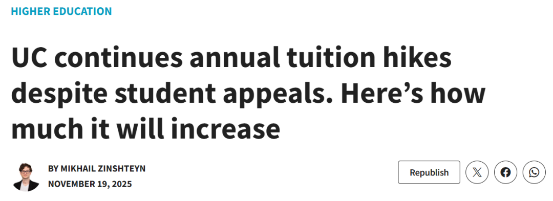 UC系统又要涨学费了！国际生一年费用或逼近9万美元