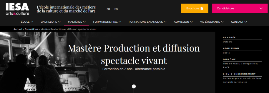 IESA法授2年制硕士:Mastère现场表演制作与传播 - 与Cours Florent合作 IESA法授2年制硕士:Mastère现场表演制作与传播 - 与Cours Florent合作