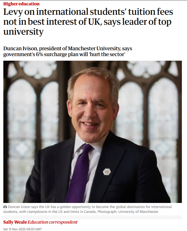 顶尖大学校长发声:对国际生征收 6% 附加费“不符合英国利益” 顶尖大学校长发声:对国际生征收 6% 附加费“不符合英国利益”