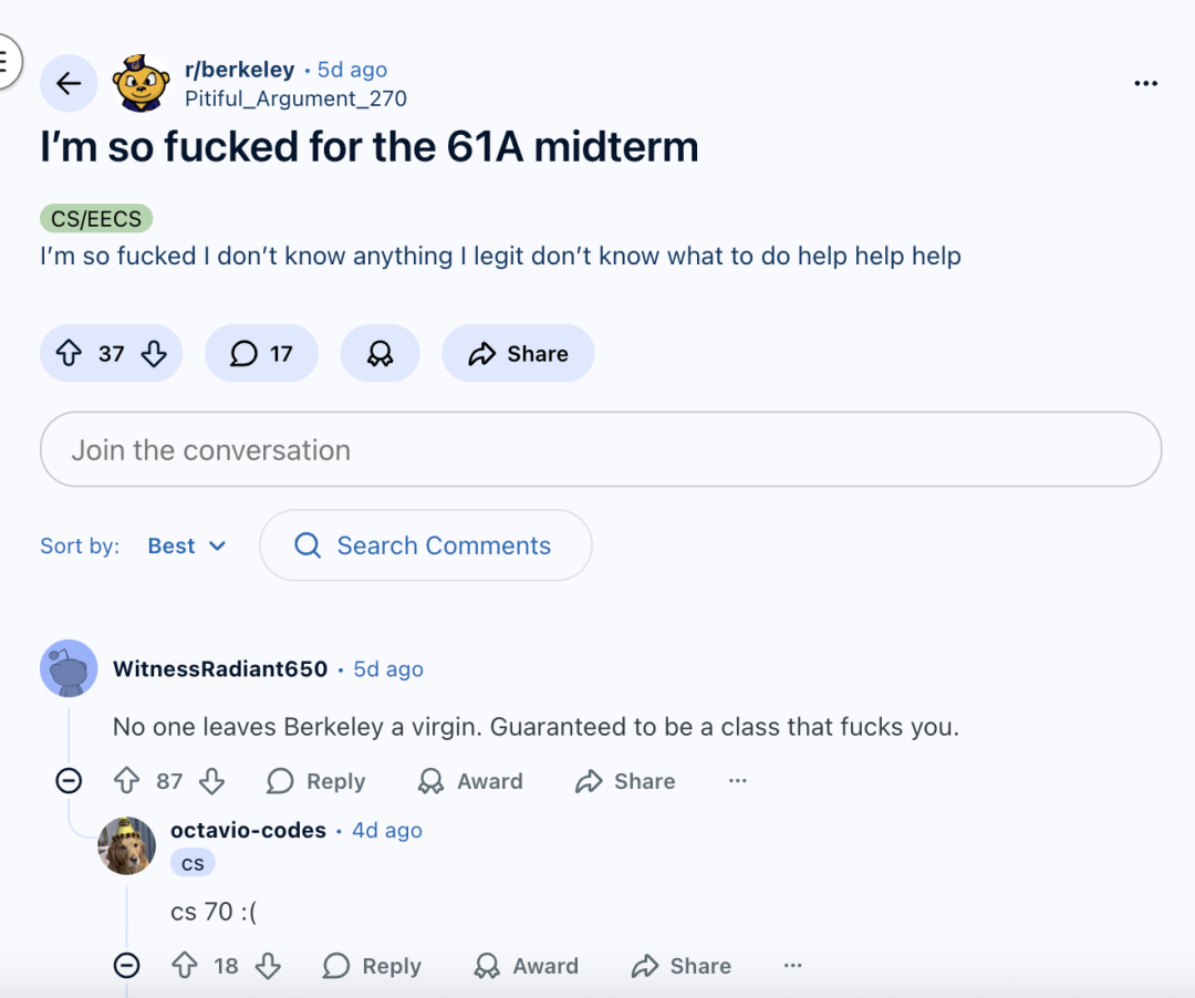 这门课是有多难?伯克利CS61A期中考试有人当堂“打手枪”、有人“爽到”出神 这门课是有多难?伯克利CS61A期中考试有人当堂“打手枪”、有人“爽到”出神