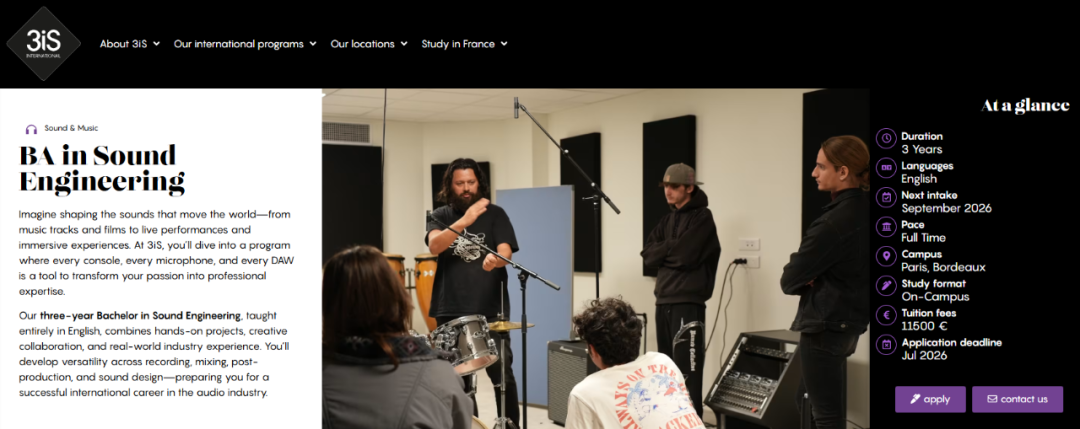 3iS法国国际音像学院英授项目:3年制本科声音工程 - 巴黎/波尔多校区 3iS法国国际音像学院英授项目:3年制本科声音工程 - 巴黎/波尔多校区