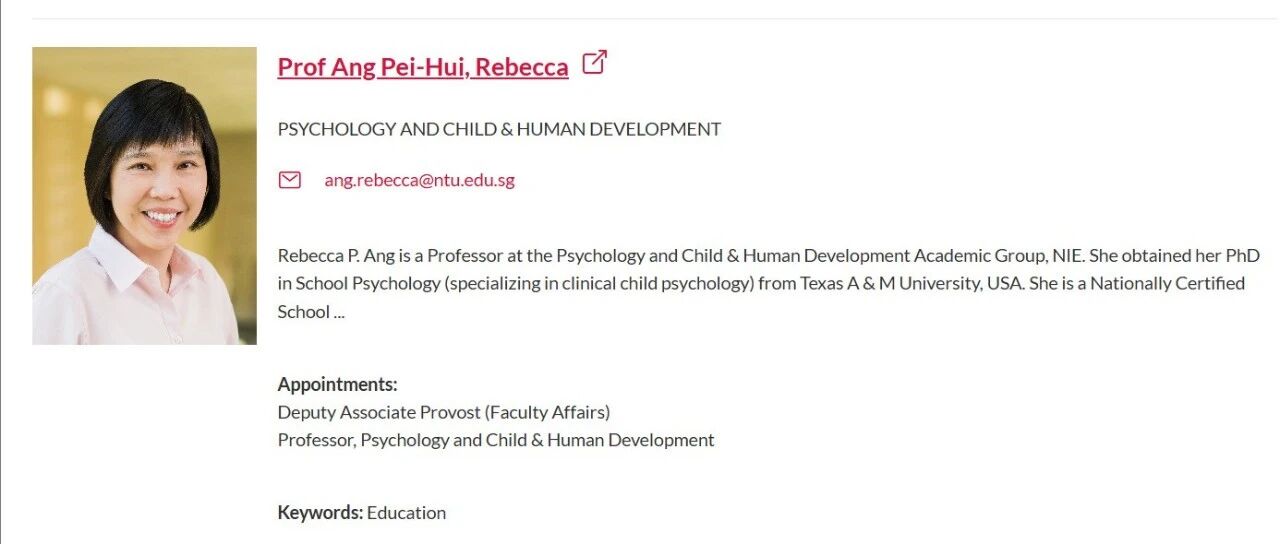 新加坡南洋理工大学全奖博士项目（Ang Pei-Hui, Rebecca教授）