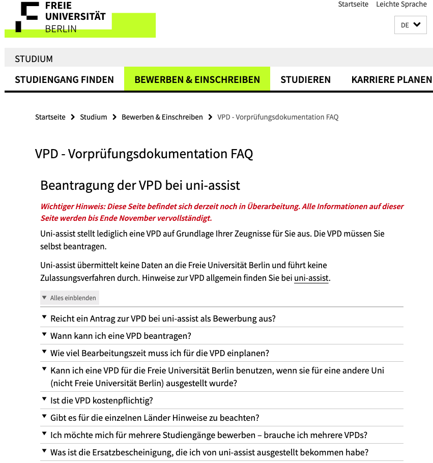 计划申请德国世界百强大学？VPD成为最新必要材料！