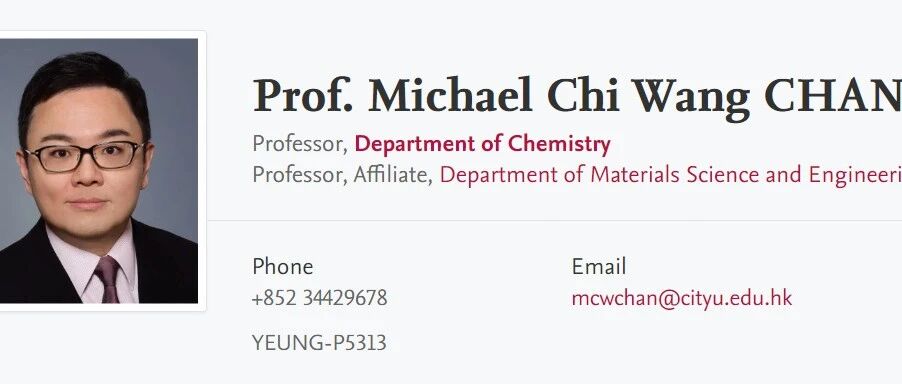 香港城市大学化学系顶尖PhD导师招生（Michael Chi Wang CHAN教授）