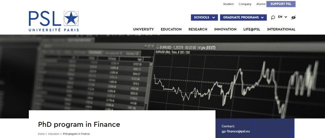 PSL巴黎文理研究大学四年制PhD硕博项目:金融学 Finance