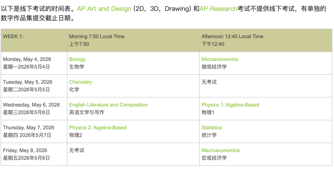AP 7门新课程上线+3门热门科目考纲大改革！附2026 AP大考时间安排！