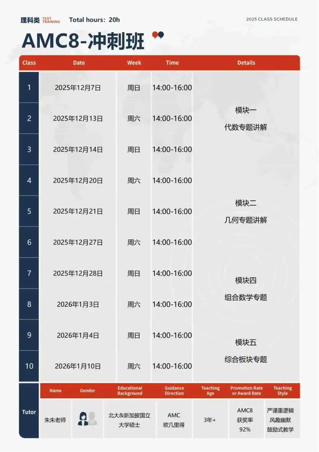 26年AMC8竞赛冲奖辅导：新加坡国立大学学霸导师授课/独家讲义/赛前模考