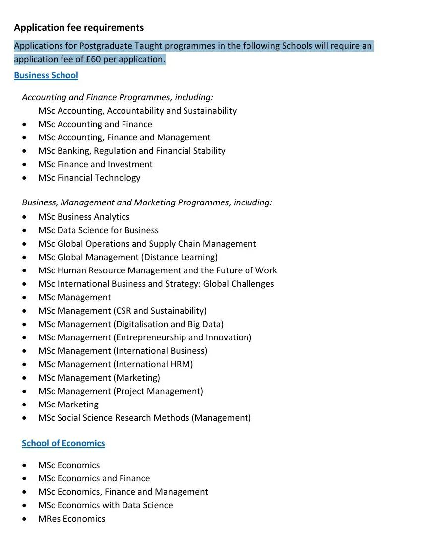 QS前百不收留学生申请费的几个大学专业