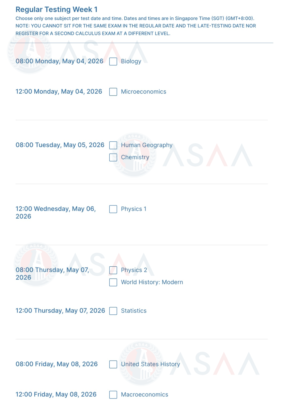 2026AP报考丨韩国、新加坡考区第二轮报考指南