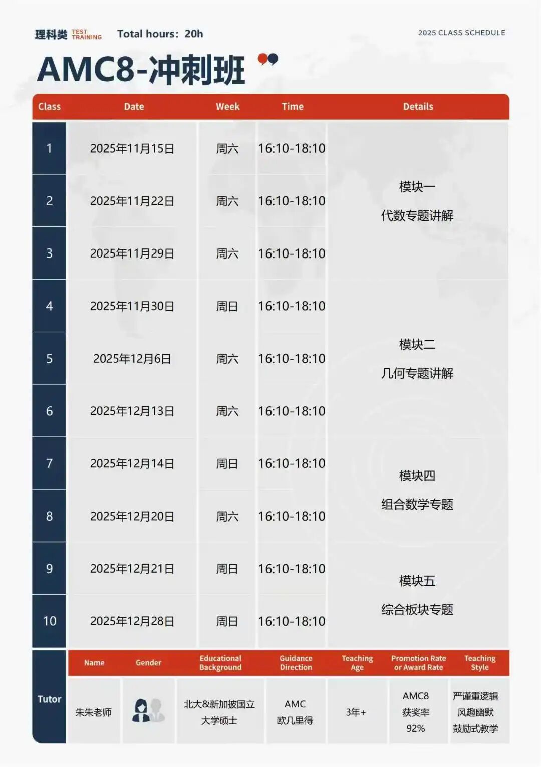 26年AMC8竞赛冲奖辅导：新加坡国立大学学霸导师授课/独家讲义/赛前模考