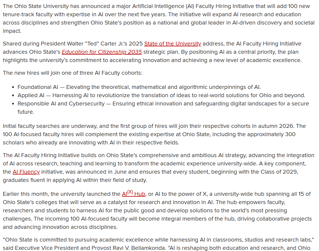 哥大考虑将本科生人数增加 20%！俄亥俄州立大学新招聘百名 AI 教授！2025 美国门户开放报告公开，国际生连续四年增长……