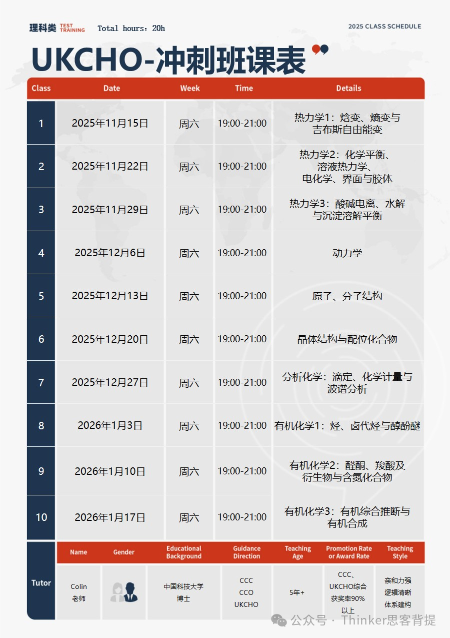 【UKChO化学竞赛】新变化：“仅支持校考”、“考试时间提前”？ukcho冲刺班报名中~
