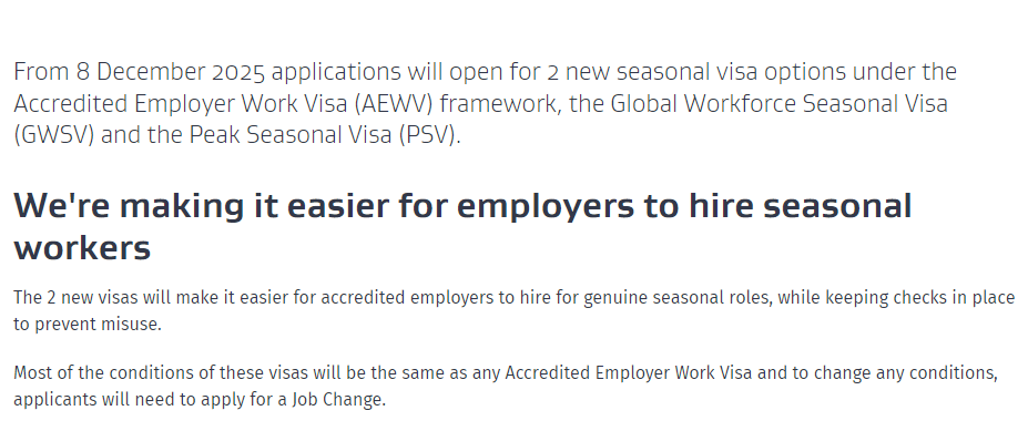 新西兰季节性工签来了！2025年12月8日起开放申请！