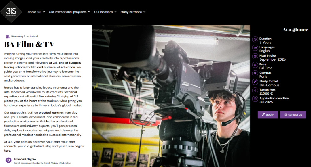 3iS法国国际音像学院英授项目:3年制本科电影与电视 BA Film & TV - 巴黎校区 3iS法国国际音像学院英授项目:3年制本科电影与电视 BA Film & TV - 巴黎校区