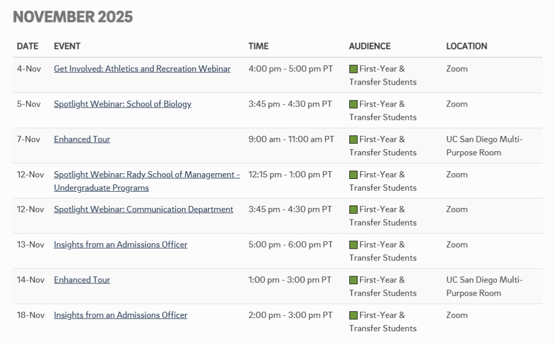 2025-2026美国TOP30综合性大学11月线上宣讲会汇总 | 绝不能错过的与招生官交流的宝贵机会！