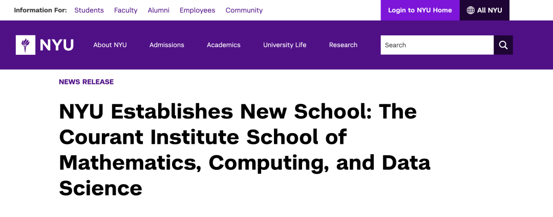 刚刚!纽约大学宣布成立:数学、计算与数据科学学院 刚刚!纽约大学宣布成立:数学、计算与数据科学学院