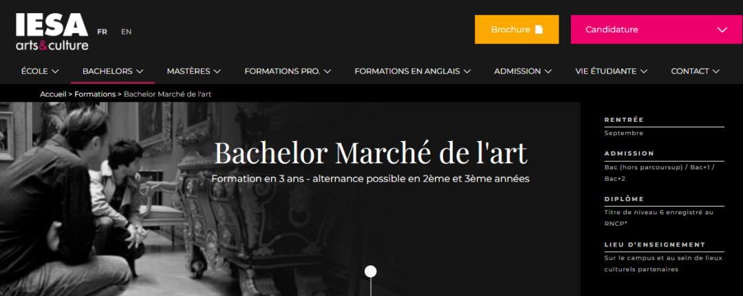 IESA法授3年制本科：Bachelor艺术市场 - RNCP 6级