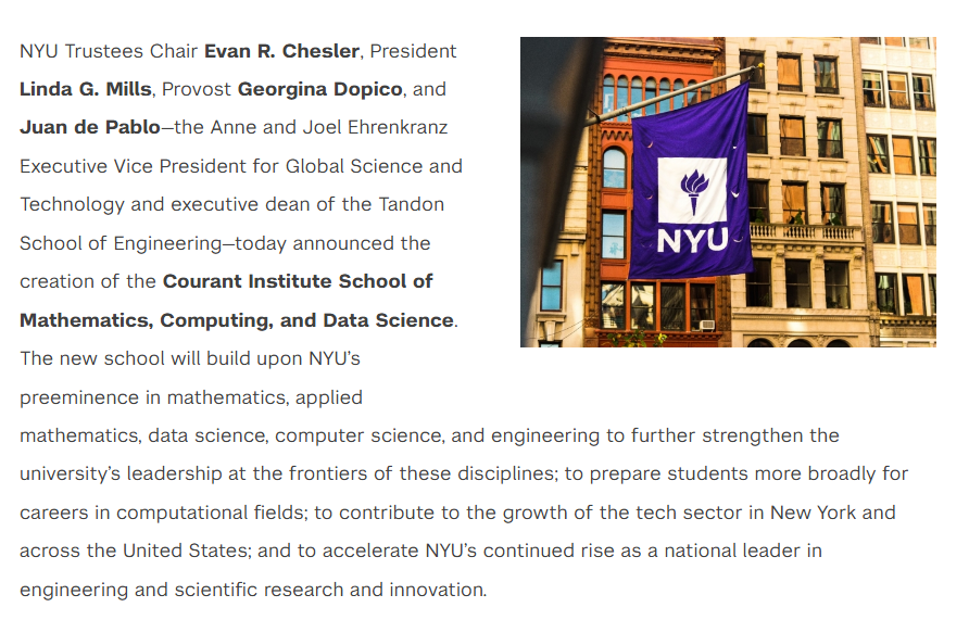 NYU成立“王炸”新学院,数学、计算与数据科学,你想要的它都有... NYU成立“王炸”新学院,数学、计算与数据科学,你想要的它都有...