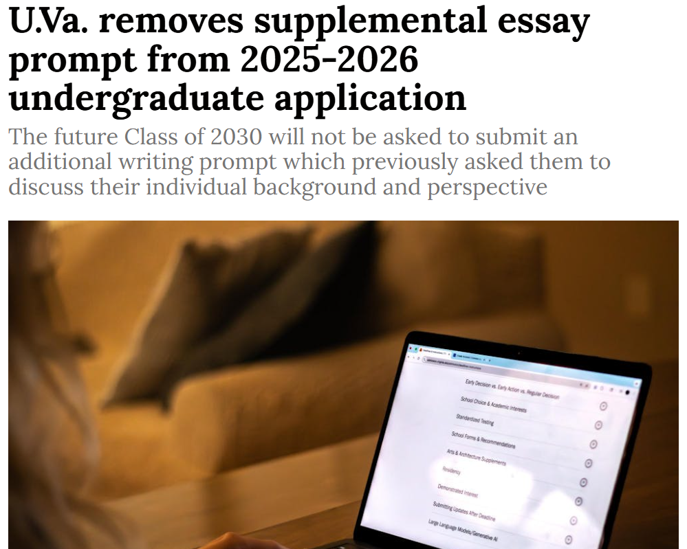2026 Fall 必看 | 弗吉尼亚大学取消小文书 圣母大学接受学生提交视频材料