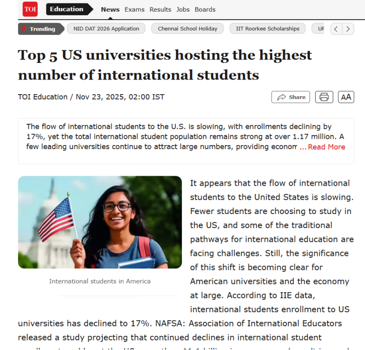 2025 Open Doors 报告出炉！这 6 所美国大学成国际生最爱