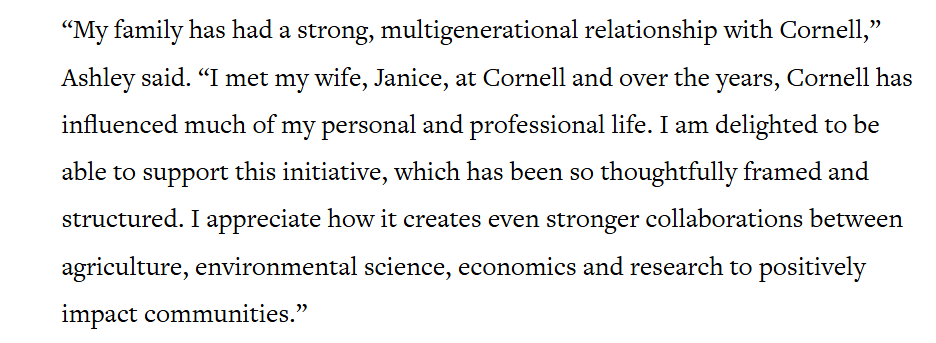 康奈尔获5500万美元捐赠，成立Ashley全球发展与环境学院！