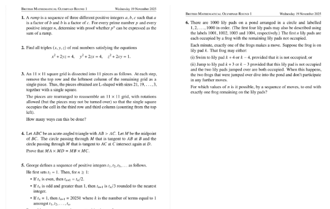 2025年BMO数学竞赛公布Round1的分数线以及官方试题解析来了！