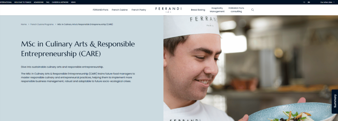 FERRANDI Paris 费朗迪巴黎：1年制烹饪艺术与责任创业硕士CARE