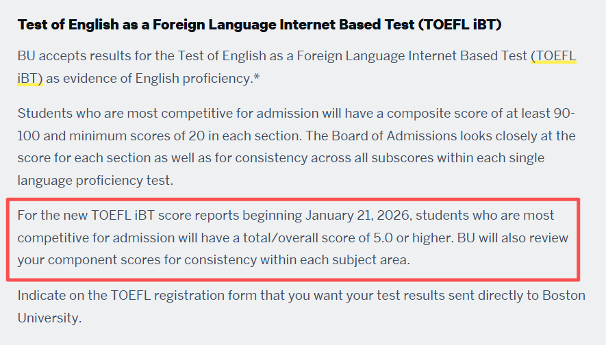 告别120分制：美国高校相继公布新托福成绩要求！