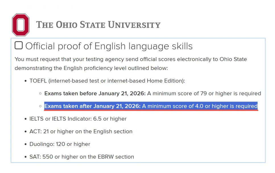 最新消息!UMich、USC、NYU、BU、OSU相继公布新托福成绩要求! 最新消息!UMich、USC、NYU、BU、OSU相继公布新托福成绩要求!