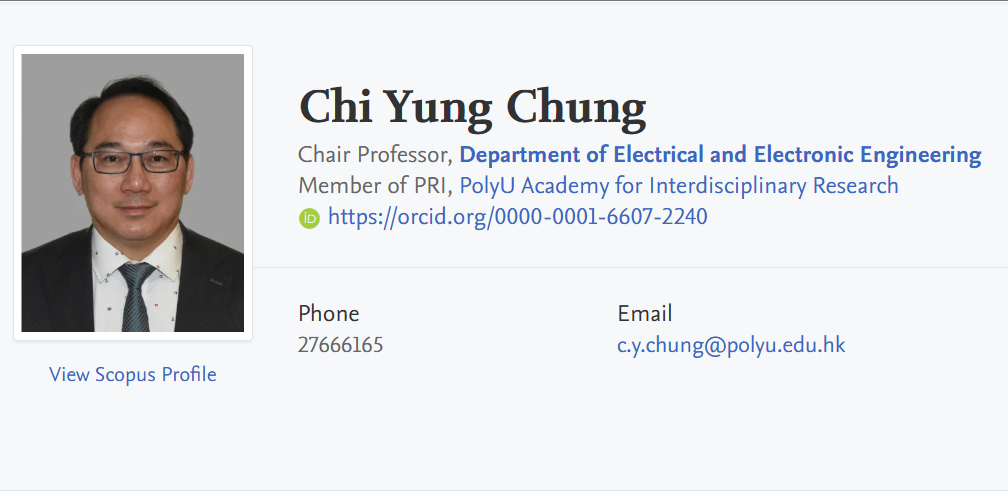 【全奖】香港理工大学博士导师（Chi Yung Chung教授）