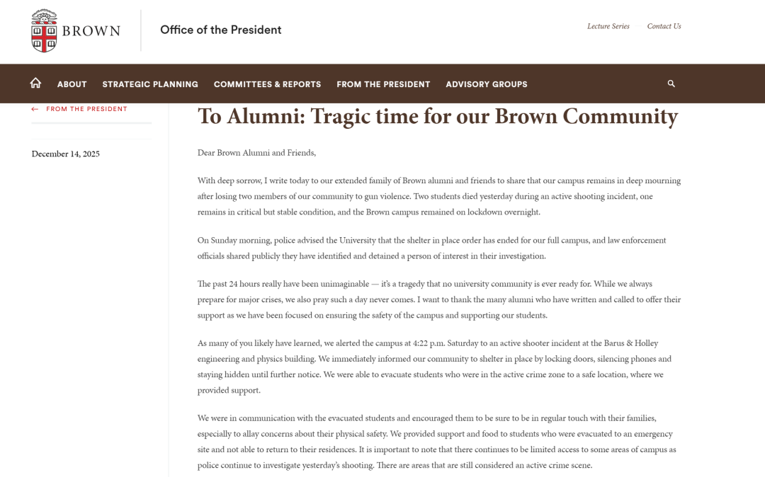 布朗大学早申放榜推迟！枪击案警方又抓错人？