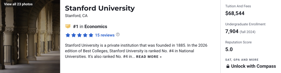 2026 U.S.News美国本科经济学排名:斯坦福夺冠,哈佛耶鲁等6所高校并列第二 2026 U.S.News美国本科经济学排名:斯坦福夺冠,哈佛耶鲁等6所高校并列第二