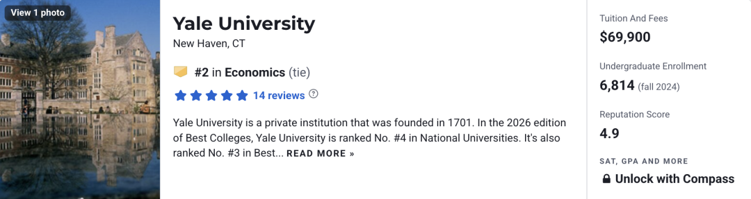 2026 U.S.News美国本科经济学排名:斯坦福夺冠,哈佛耶鲁等6所高校并列第二 2026 U.S.News美国本科经济学排名:斯坦福夺冠,哈佛耶鲁等6所高校并列第二