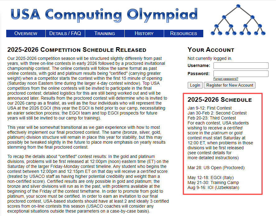 2025-2026USACO竞赛时间公布!1月9日开赛!免费报名别错过! 2025-2026USACO竞赛时间公布!1月9日开赛!免费报名别错过!
