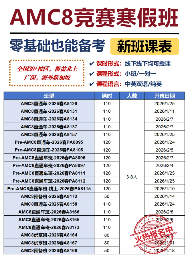AMC8数学竞赛冲刺班，最后一个月冲分拿奖！