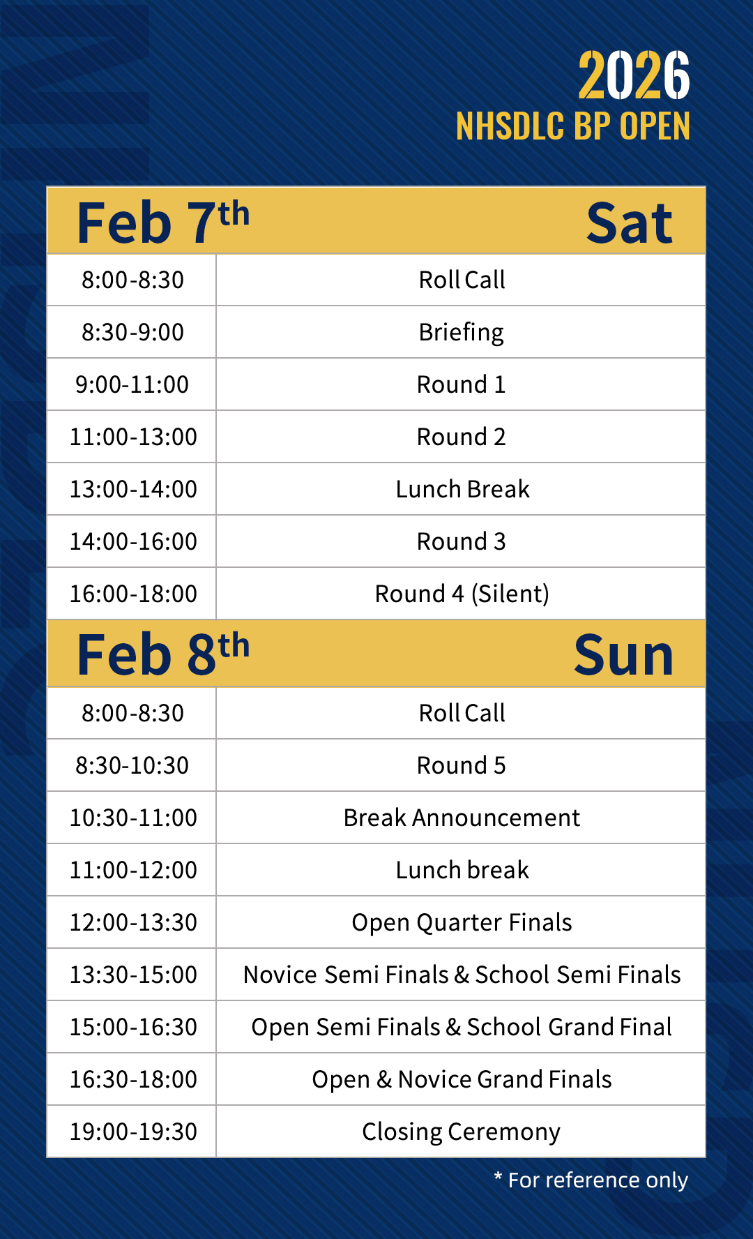 2026 WINTER NHSDLC BP OPEN 赛程&最新裁判阵容公布！