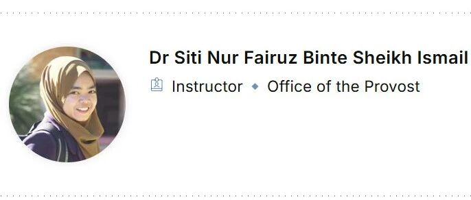 新加坡国立大学博士导师（Siti Nur Fairuz Binte Sheikh Ismail教授）