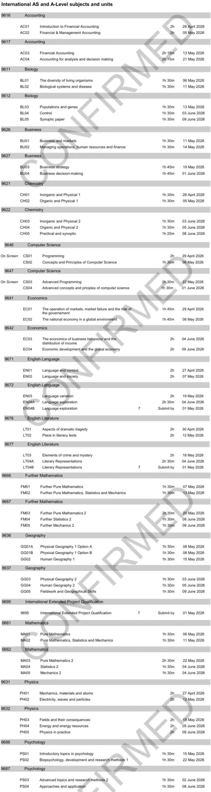 2026年Alevel夏季大考考试安排已出！附Alevel寒假班课程安排