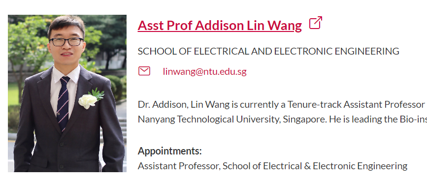 新加坡南洋理工大学电子工程学系顶尖PhD导师招生（Addison Lin Wang教授）