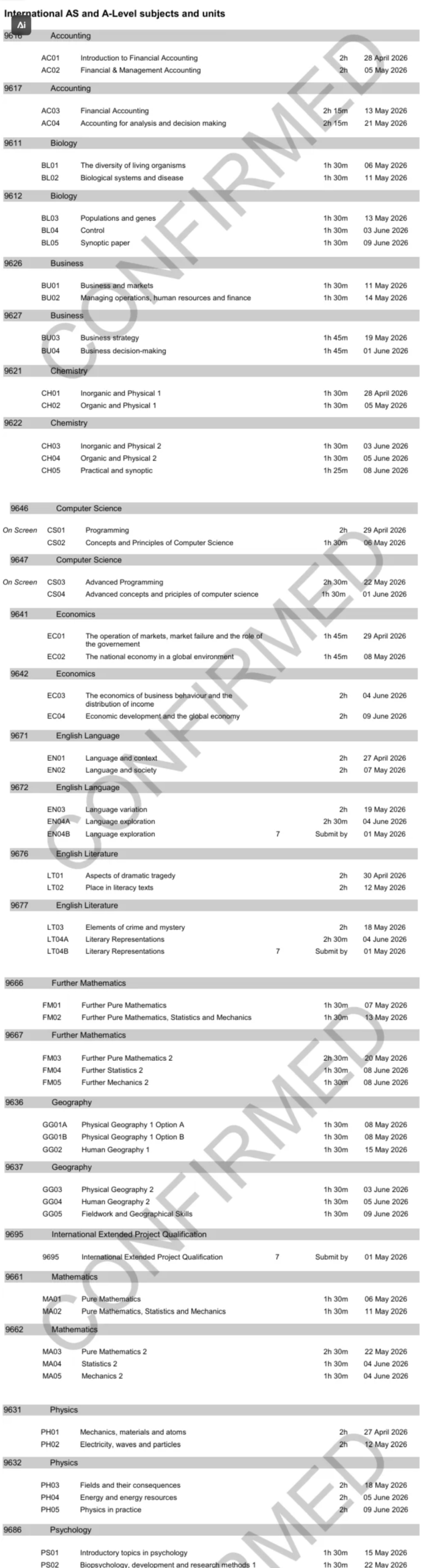 长图预警!26年IGCSE/Alevel夏季大考时间表(含剑桥CIE/爱德思EDX牛津AQA)！