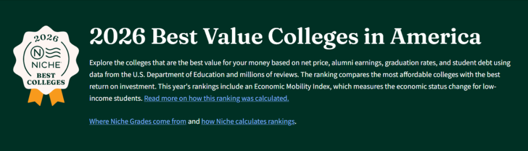 2026 Niche性价比最高的50所大学！UCB竟然不在前30？
