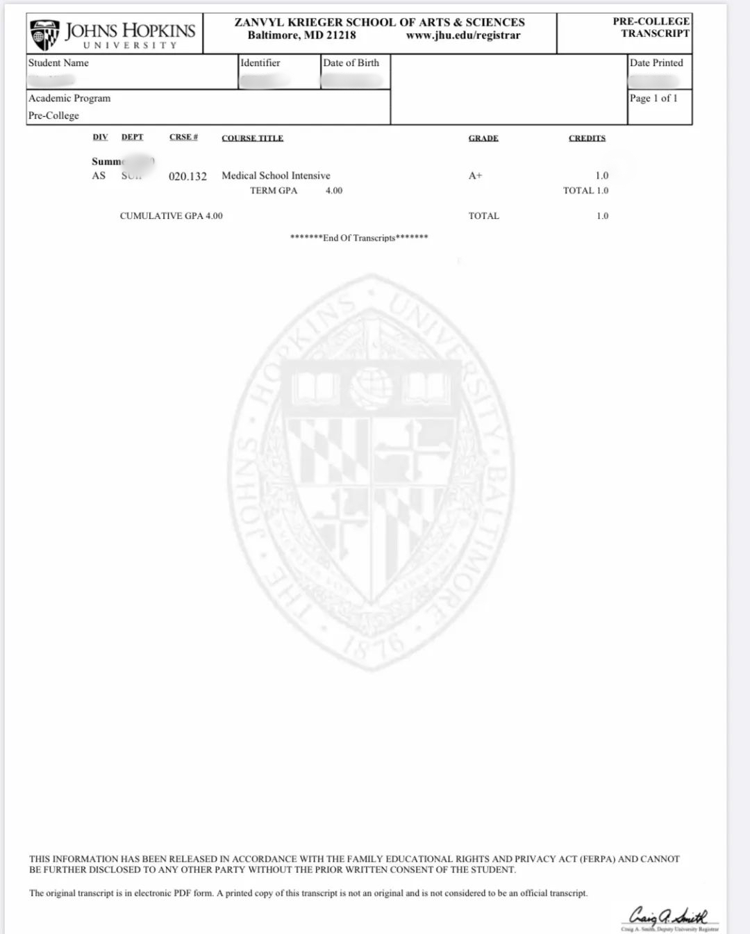 高中约翰霍普金斯官方学分夏校 早申通道将于2月3日截止