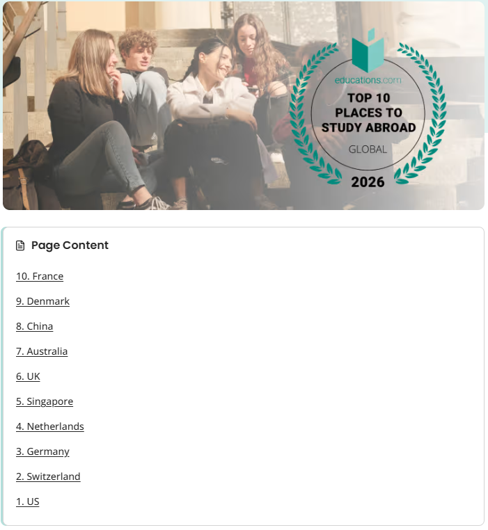 2026年最佳留学国家榜单Top 10出炉！法国上榜全球第10，欧洲第6！