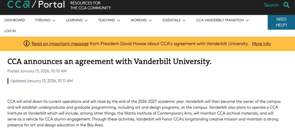 百年加州艺术学院“倒闭”！范德堡大学接手再增旧金山新校区！