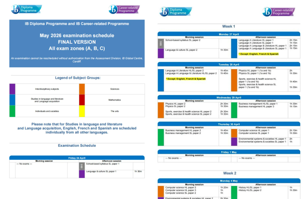 假如从一月份开始准备26年IB考试，该如何备考？附26年五月大考时间安排