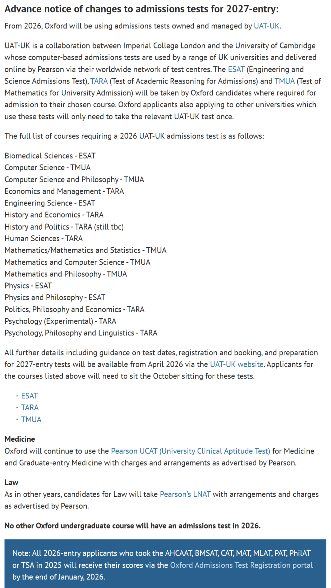 重磅！牛津入学考试全面改革：MAT/PAT等旧考取消，ESAT/TMUA/TARA登场！