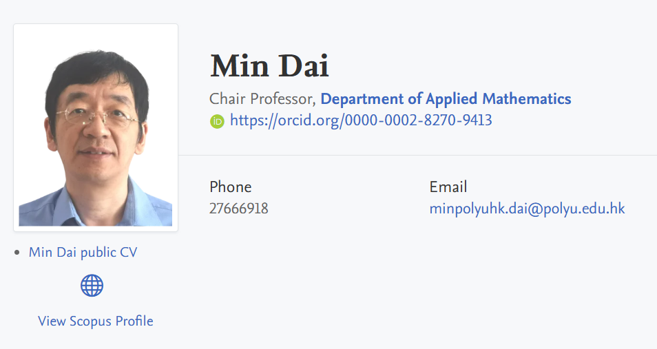 香港理工大学全奖博士项目(Min Dai教授) 香港理工大学全奖博士项目(Min Dai教授)